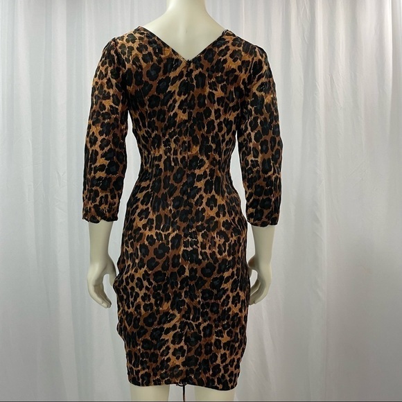 Zara Leopard Print Cocktail Dress with Front Ruching Size Medium - Picture 2 of 7